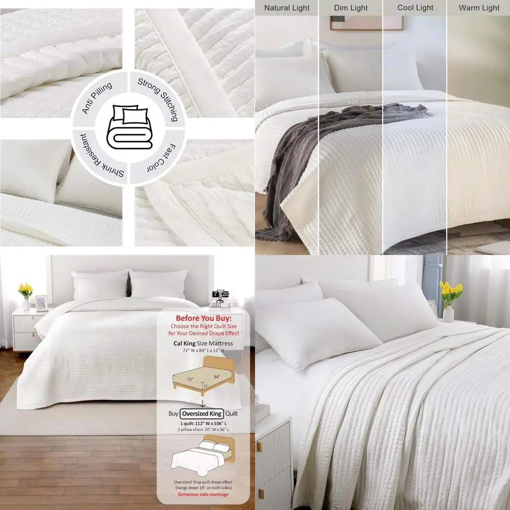 

Комплект стеганых одеял California King увеличенного размера - 112x106, легкое стеганое покрывало с эффектом стирки, многократная стежка, минималистичный скандинавский стиль, идеально подходит