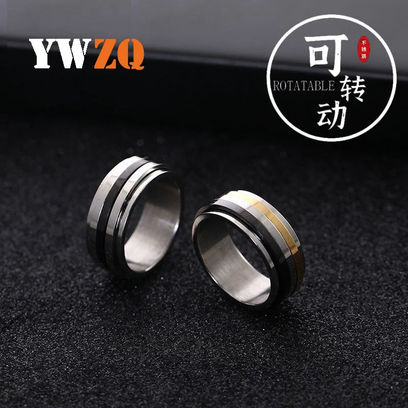 1pcs Hot Selling Fashion Personality Simple Three Sided Rotatable Glossy Stainless Steel men's And women's Rings Couple Rings