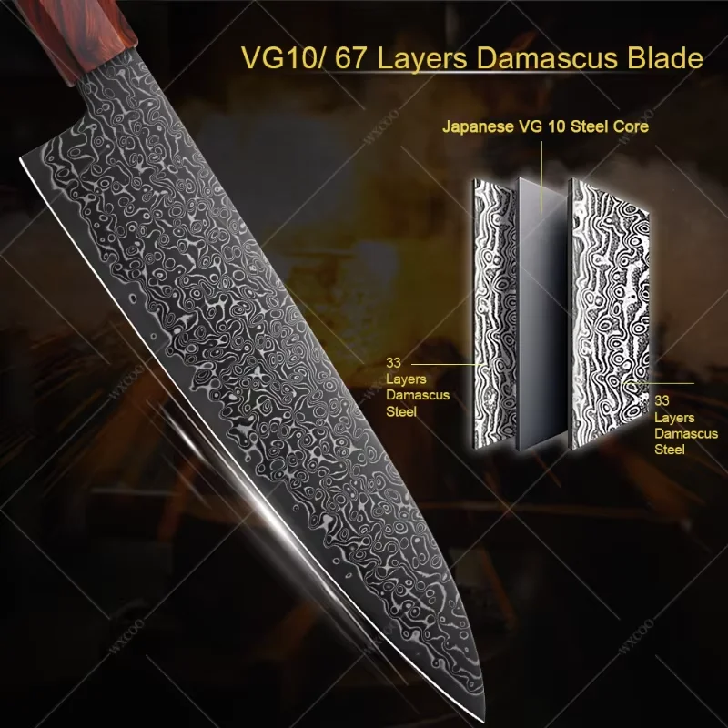 WXCOO Damascus Chef Knife Set 5