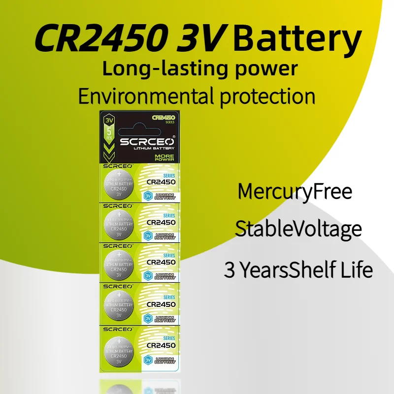 

CR2450 3V Button Battery Long-Lasting Leak-Proof Mercury-Free Stable Voltage for Watches Toys Medical Devices Electronics