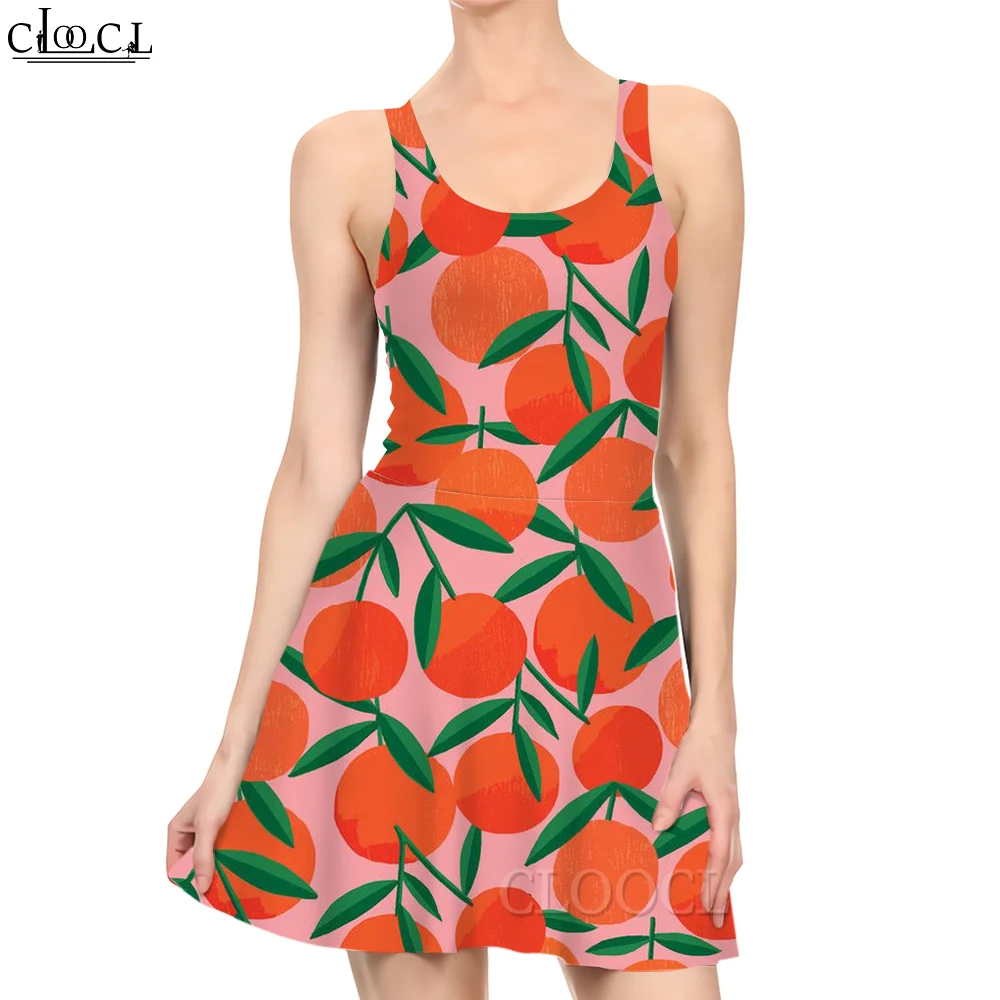 

CLOOCL Women Sleeveless Short Dress Summer Vestidos De Fiesta Streetwear Orange Print Beach Party Mini Dresses Female Clothing