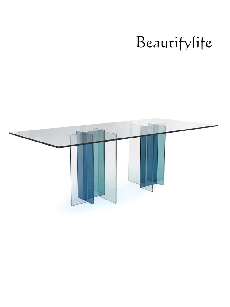 Designer Transparent Glass Dining Table Light Luxury Modern Dining Table and Chair Combination Dining Room Rectangular