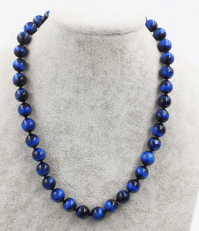 

wow! blue tigereye round 10mm necklace 25" nature wholesale beads