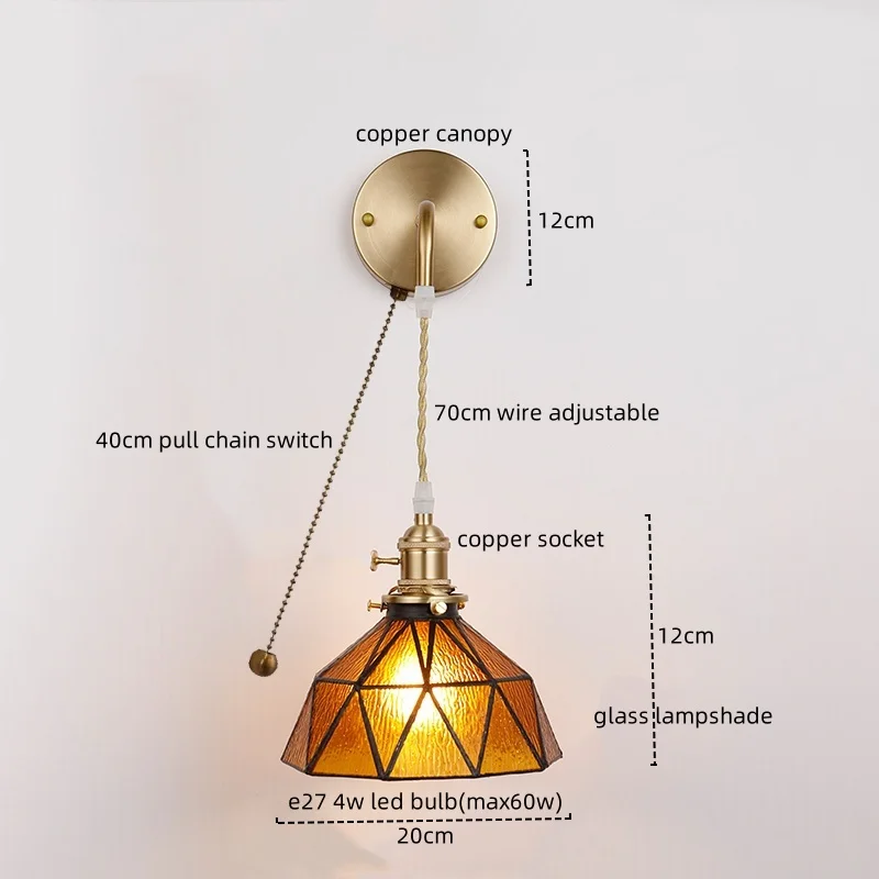 IWHD Copper Glass LED Wall Lamp Sconce Vintage Style Corridor Dining Room Bedroom Bathroom Mirror Light Interior Aplique pared