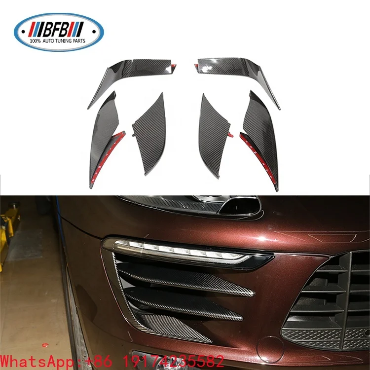 

Real Carbon Fiber Accessories Front Fog Lamp Cover Fog Light Grill Trims for Porsche Macan 2014-2017