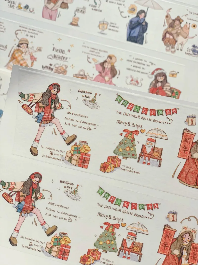 Winter Romance Happy Girl Die Cut  PET Washi Tapes Craft Supplies DIY Scrapbooking Card Making Decorative Plan Sticker