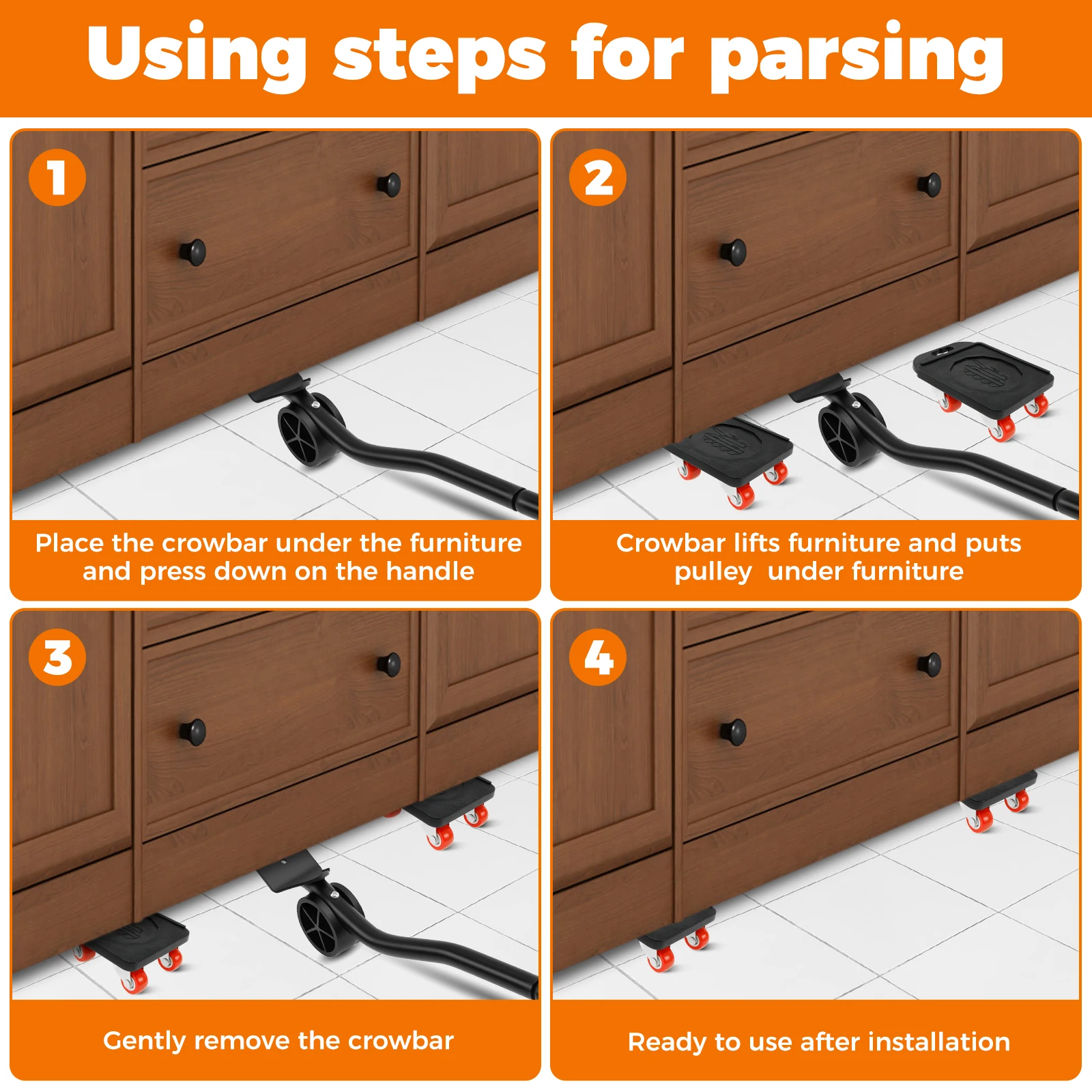 5Pcs Furniture Moving Transport Roller Set Removal Lifting Move Tool Wheel Bar Mover Lifter Moving Heavy Stuff Device Hand Tool