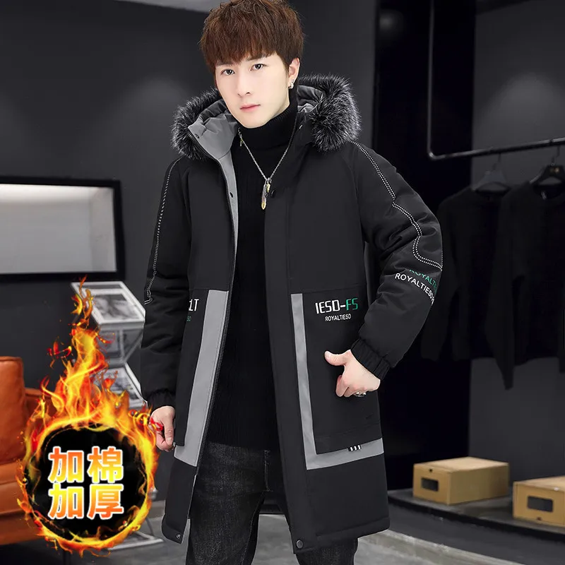 Inverno homens outwear longo grande gola de pele com capuz parkas casaco masculino causal grosso quente à prova de vento parkas