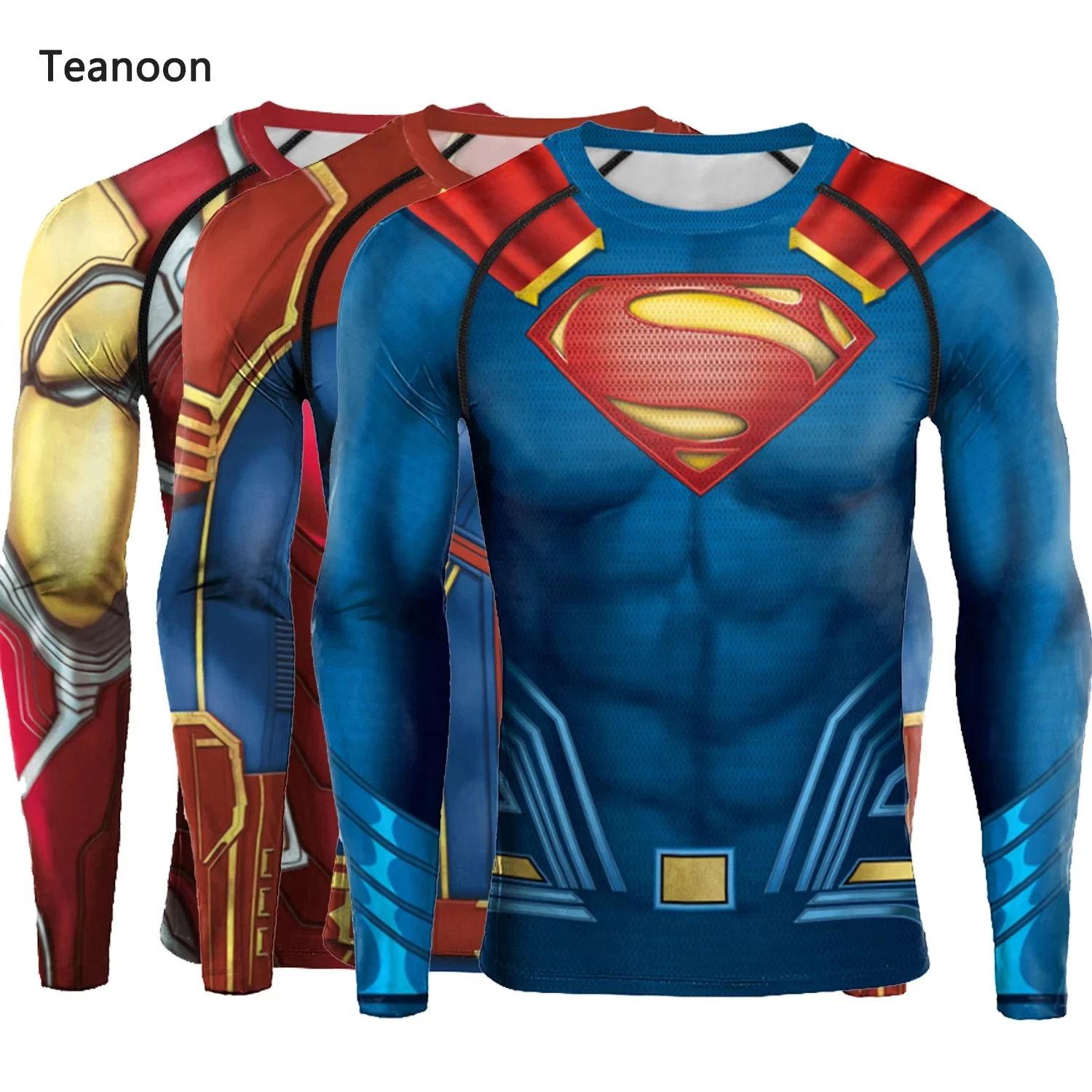 2025 New Superhero Men's Tights Long Sleeve HD Printed Gym Sports Vest Jogging Training T-Shirt Hero Jersey Role Play Tops