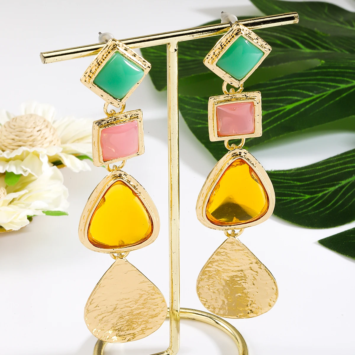 Dvacaman Exaggerated Retro Geometric Resin Earrings, Bohemian Colorful Transparent Resin Earrings-Perfect Women\'s Jewelry