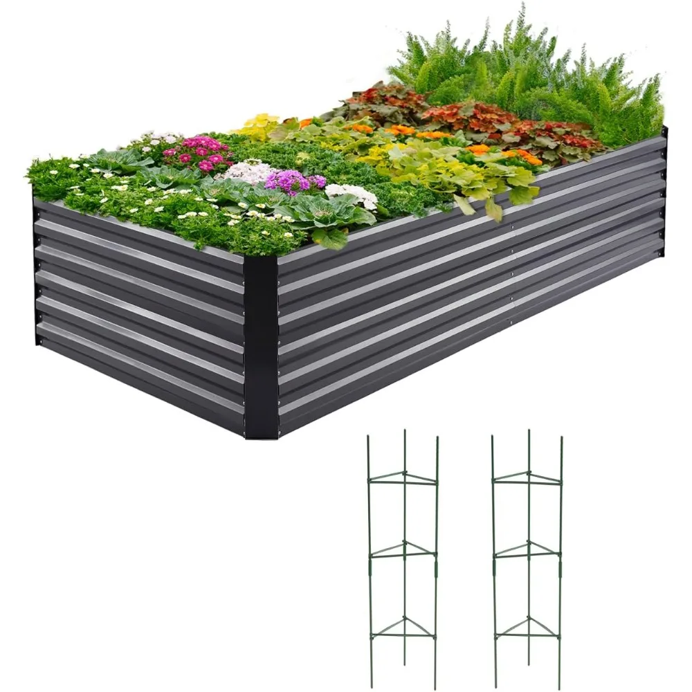 

Galvanized Raised Garden Bed 8x4x2 Ft Tall Metal Planter Box for Vegetables Bottomless 2 Tomato Cages Included, 22.04" Deep