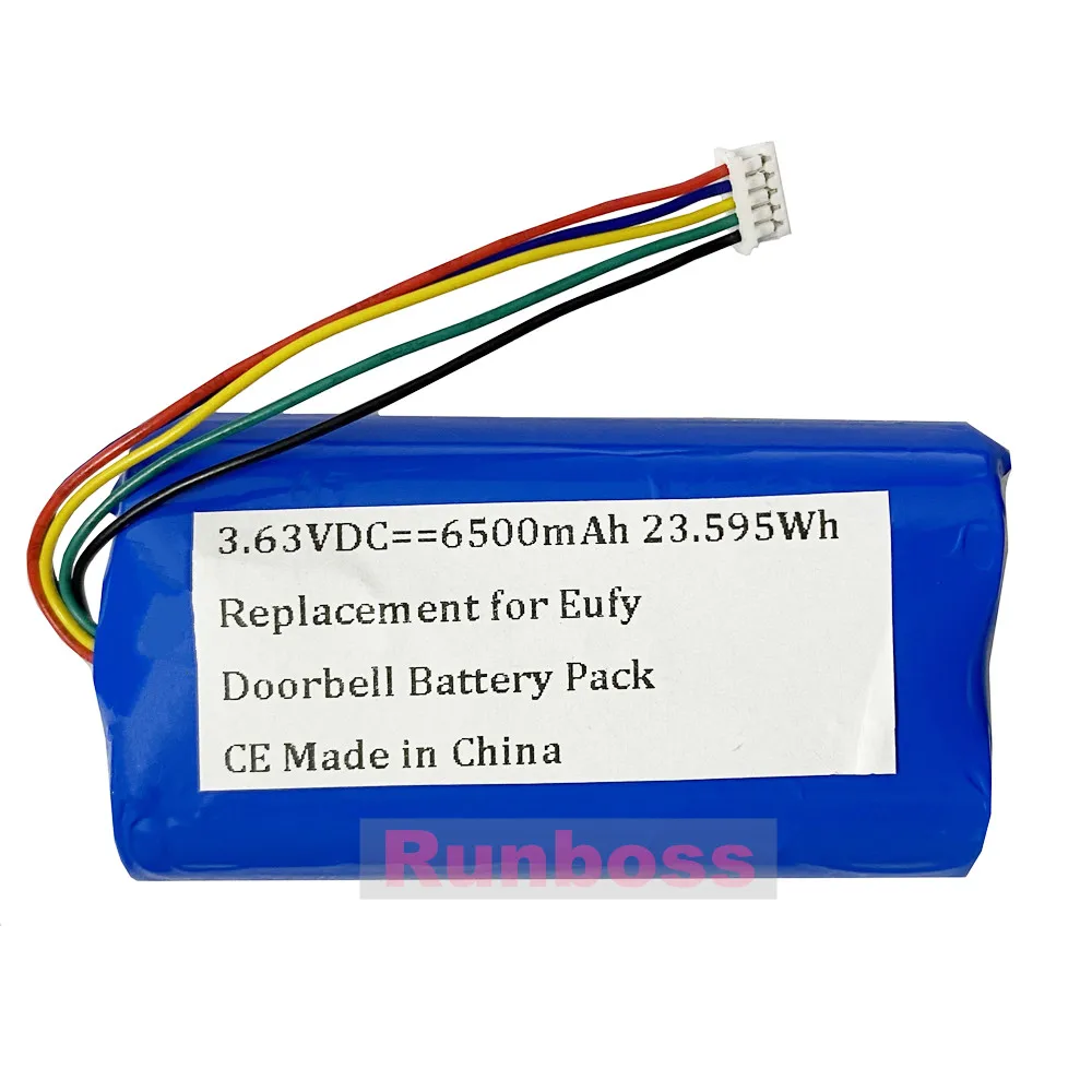 3.63V 6500mAh Li-ion Battery For Eufy Cam 2C Doorbell Accumulator with 5-wire Plug INR18650F1L 1INR19/66-2