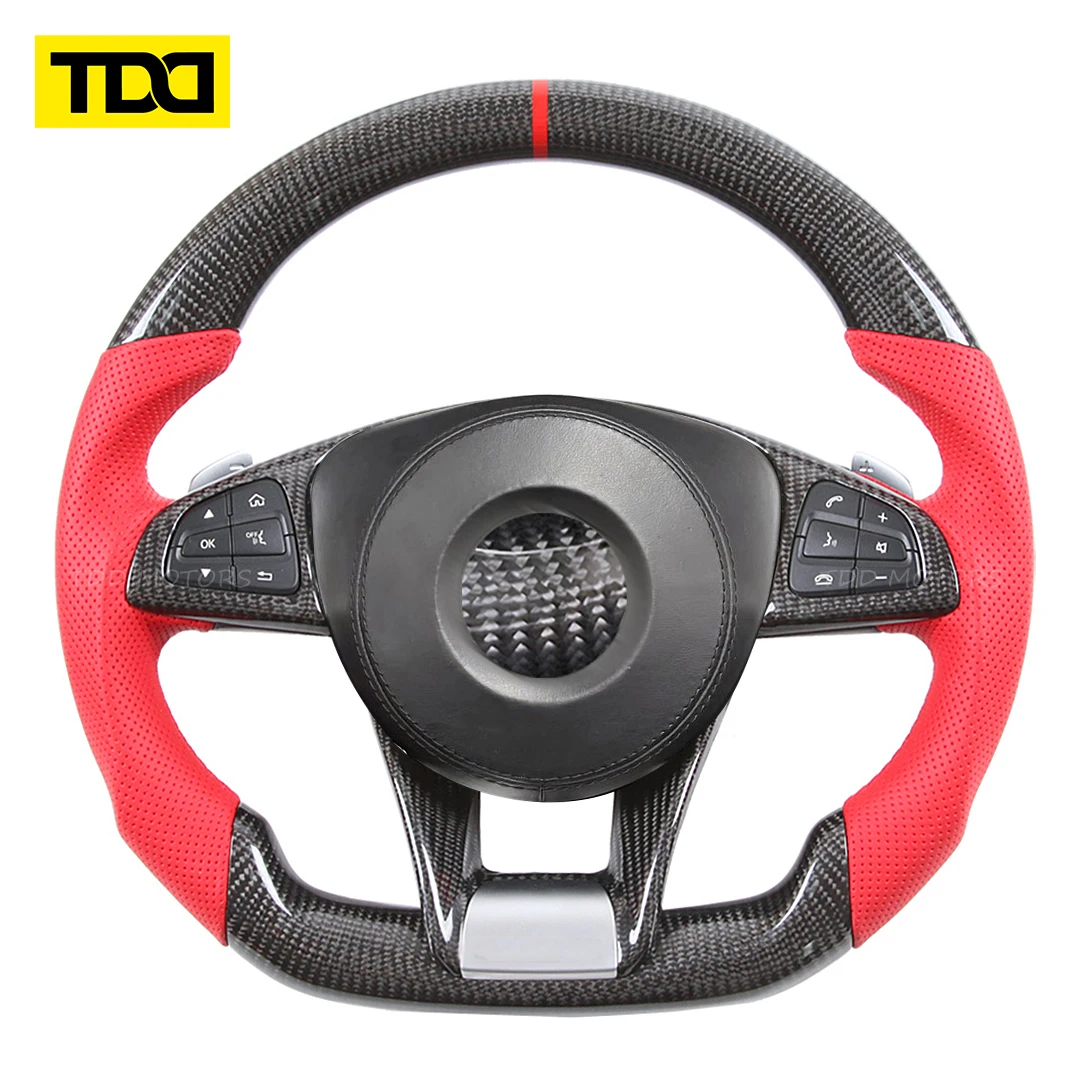 عجلة قيادة TDD 100% من ألياف الكربون الحقيقية لسيارة Mercedes-benz GLC GLE450 C63 C450 E63 W204 W205 W213 A250 AMG Sport إلخ