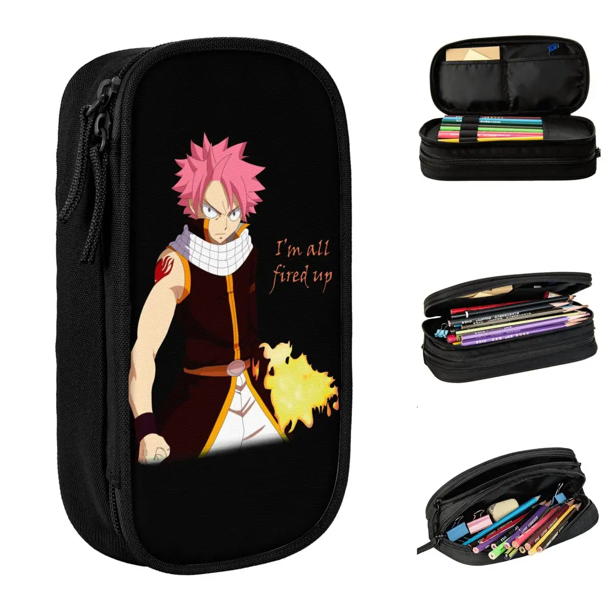 

Fairy Tail Pencil Cases Classic Natsu I'am All Fired Up Pen Pencil Bags Kids Big Capacity School Supplies Gift Pencil Box