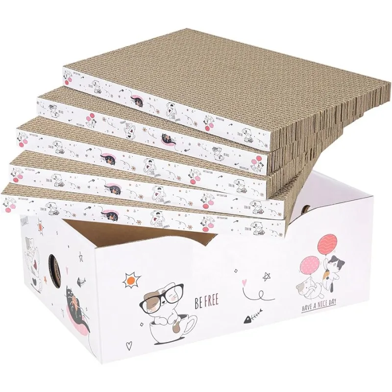 

5 Packs in 1 Cat Scratch Pad with Box, Cat Scratcher Cardboard,Reversible,Durable Recyclable Cardboard, Suitable for Cats to Res