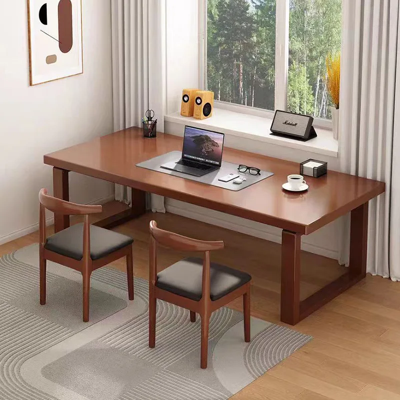 Simple computer office desk and chair rubber wood workbench long table large board conference table