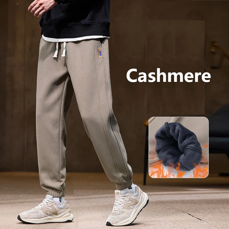 High Quality Trendy Loose-Fit Fleece-Lined Casual Pants For Men 2024 Autumn/Winter Warm Wardrobe Essential Youth Sports Trousers