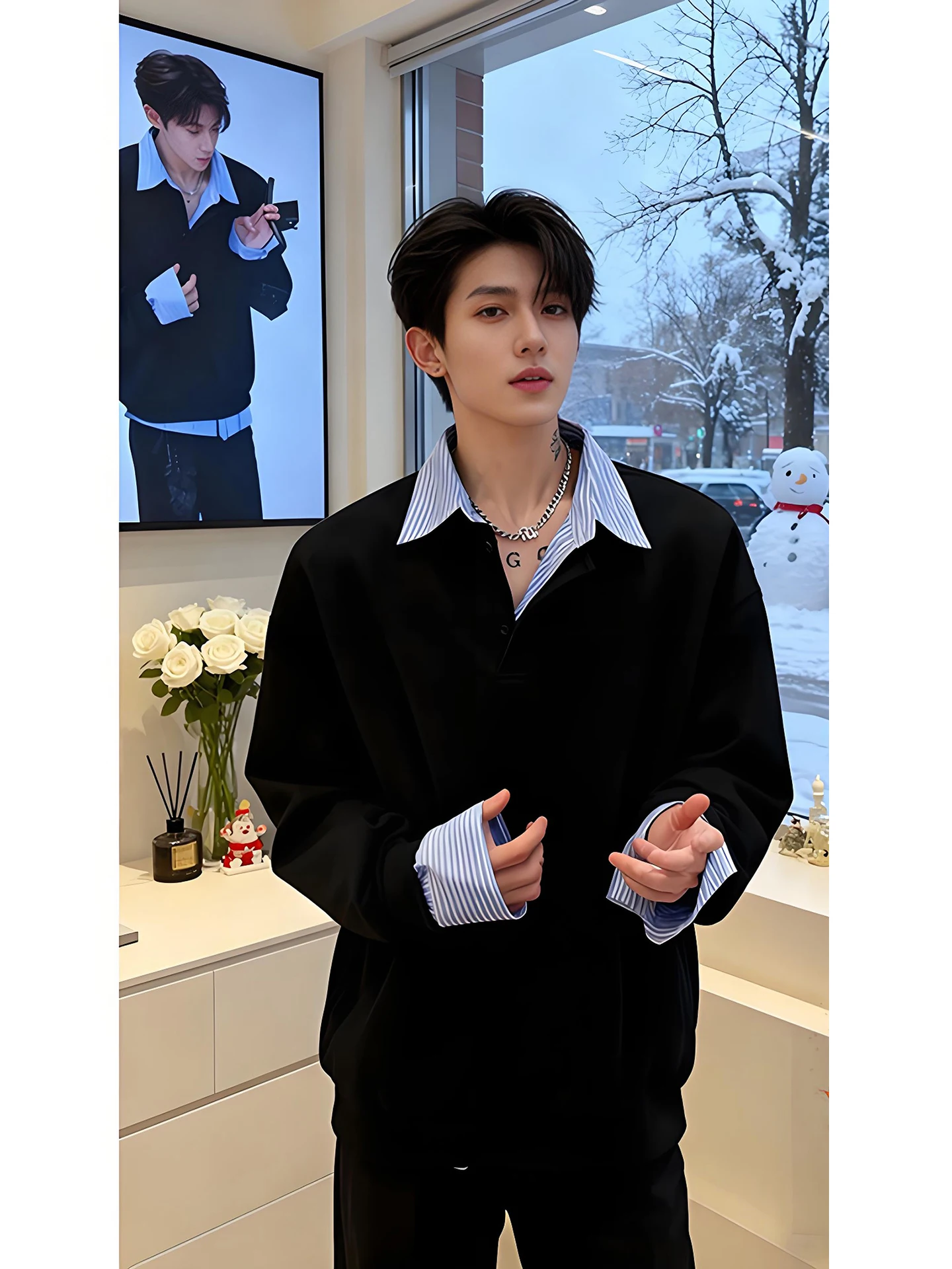 

Мужская толстовка с длинным рукавом и воротником, на флисовой подкладке, в американском стиле, осенне-зимняя, модная, базовая, молодежная, свободного кроя.