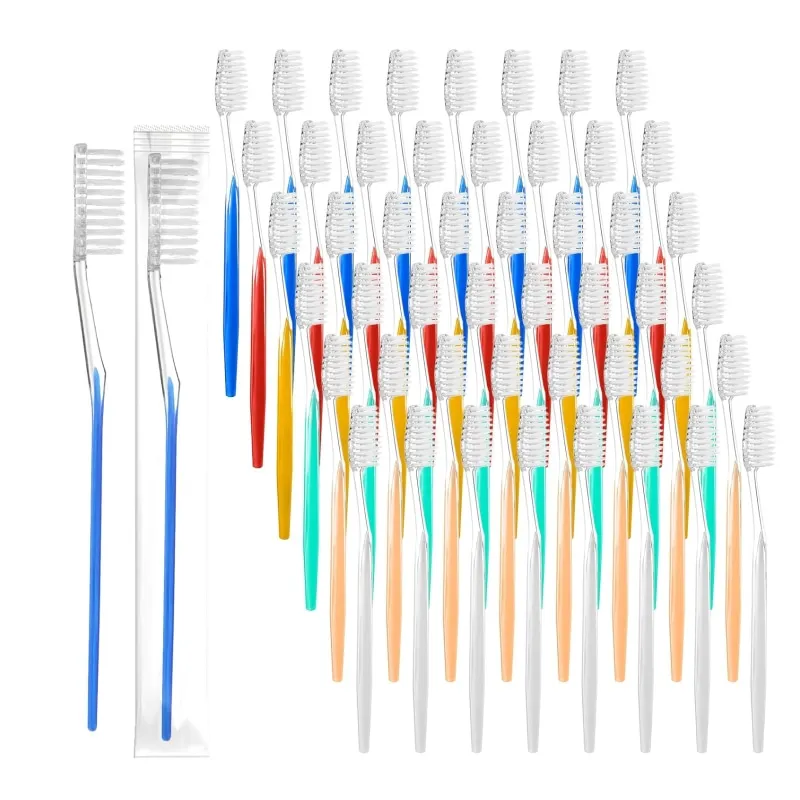 100Packs Disposable Toothbrushes Individually Wrapped Medium Soft Bristle Travel Hotel Manual Toothbrushes Bulk for Adults