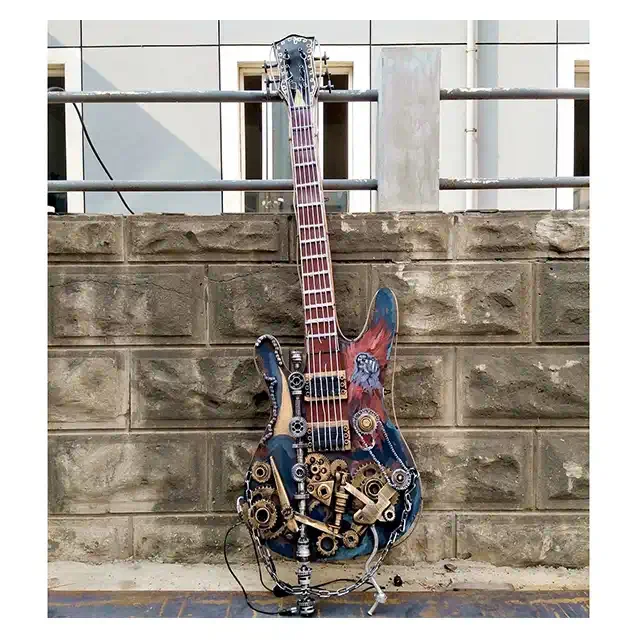 NewMat Material Metal Ferroelectric Guitar Model Wall Decoration Gear Vintage Creative Bar Restaurant  