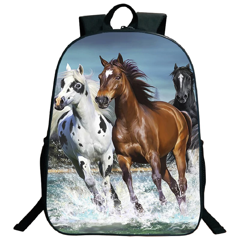 Sacs à dos College 3D de chevaux en cours d'exécution, sac d'ordinateur portable de grande capacité, cartable d'école primaire pour enfants, cartable étanche pour garçons