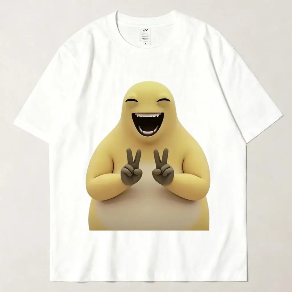 2026 Cute Yellow NAILONG Character T Shirt Peace Sign Kawaii Funny Graphic Cartoon Animal Print Unisex Short Sleeve Tee