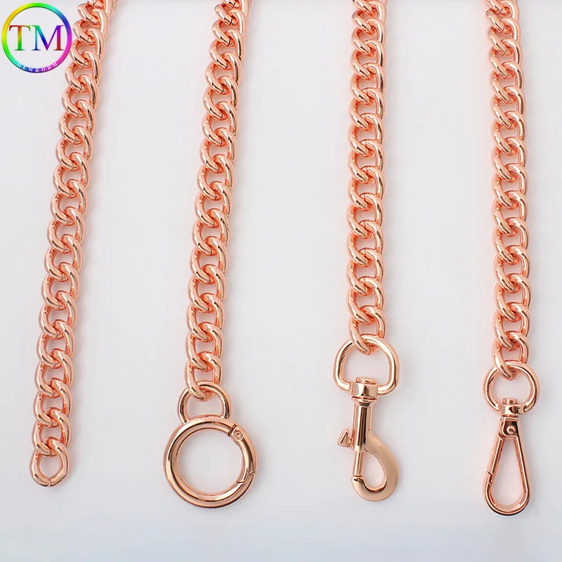 60-120cm Rose Gold Thick Round Aluminum Chain Durable Metal Snap Carabiner For Handbags Crossbody Chain Bags Strap Accessories