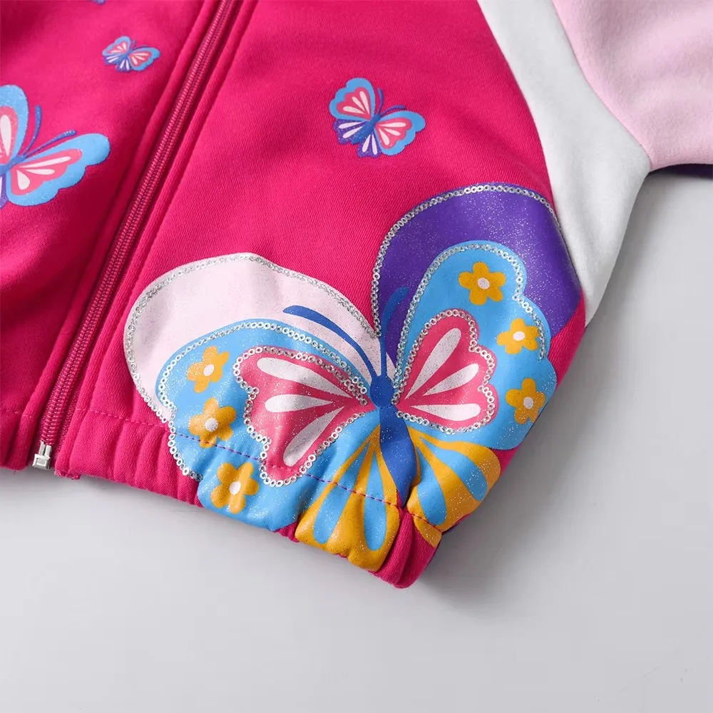 VIKITA Kinder Herbst-Winter-Jacken Mädchen Schmetterling Cartoon-Print Oberbekleidung und Mäntel Kinder Reißverschluss Warme Dicke Sport-Freizeitjacken – Detail 5