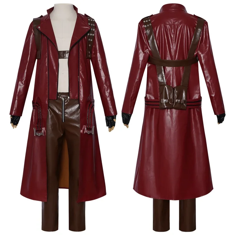 Disfraz de Cazador de Demonios de Halloween, Abrigo Largo de Cuero Rojo de Demonio Despertado, Traje de Juego para Hombre, Conjunto Completo para Actuaciones Escénicas