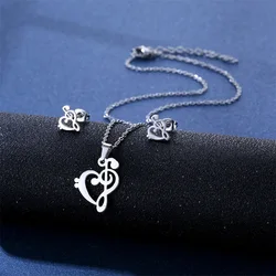 NEW Fashion Stainless Steel Heart Note Pendant Charm Necklace & Earrings Hollow Chian Choker Jewelry Set For Women Gift