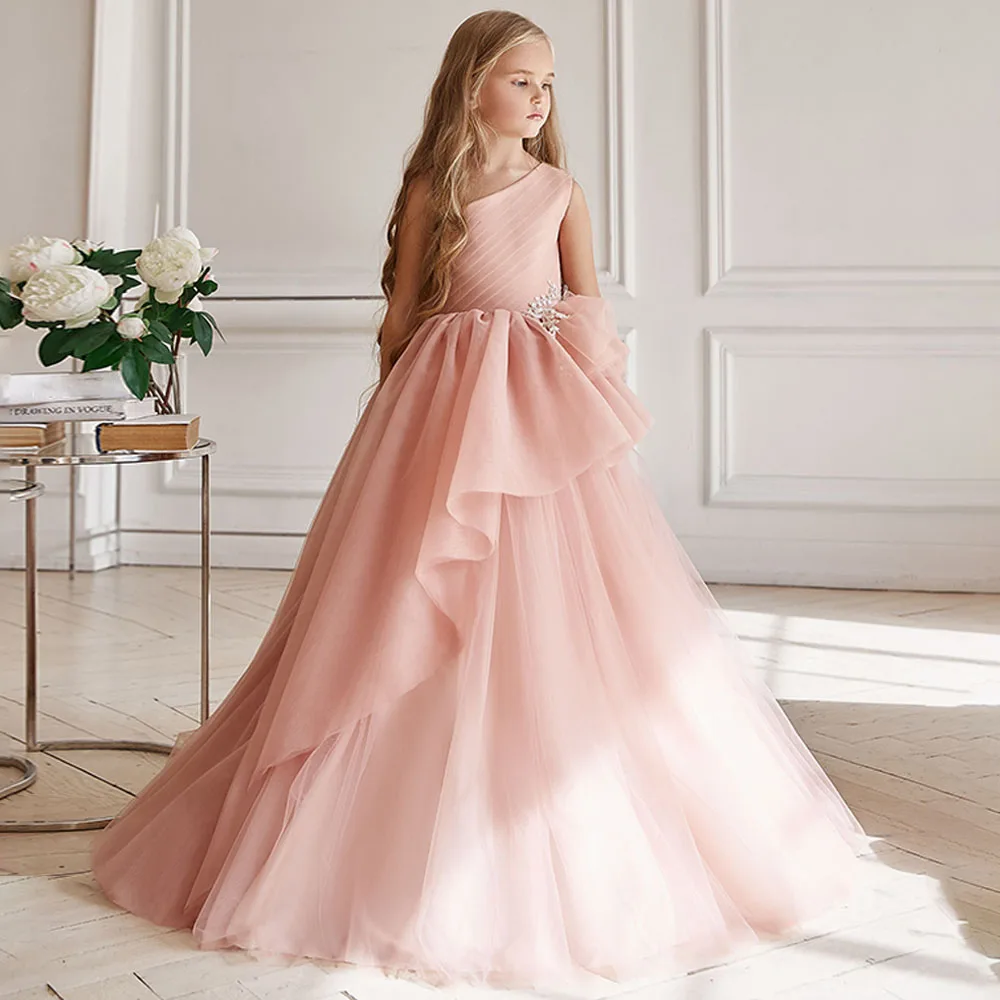 

Flower Girl Dresses for Weddings 2023 One Shoulder A Line Gown Long Applique Ruffle Princess 's Birthday Dress