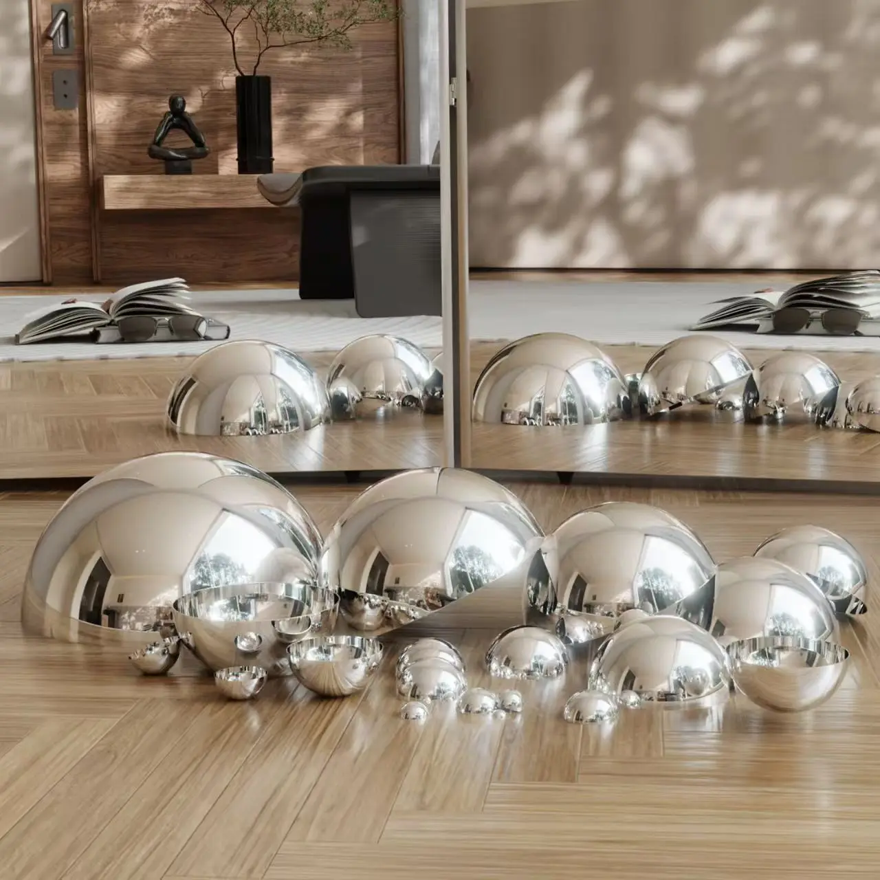 1.0/1.5/2.0mm Thick 304 Stainless Steel Hemisphere Ball Mirror Polished Hollow Semi-ball Modern Art Wall Decor Diameter 19-300mm
