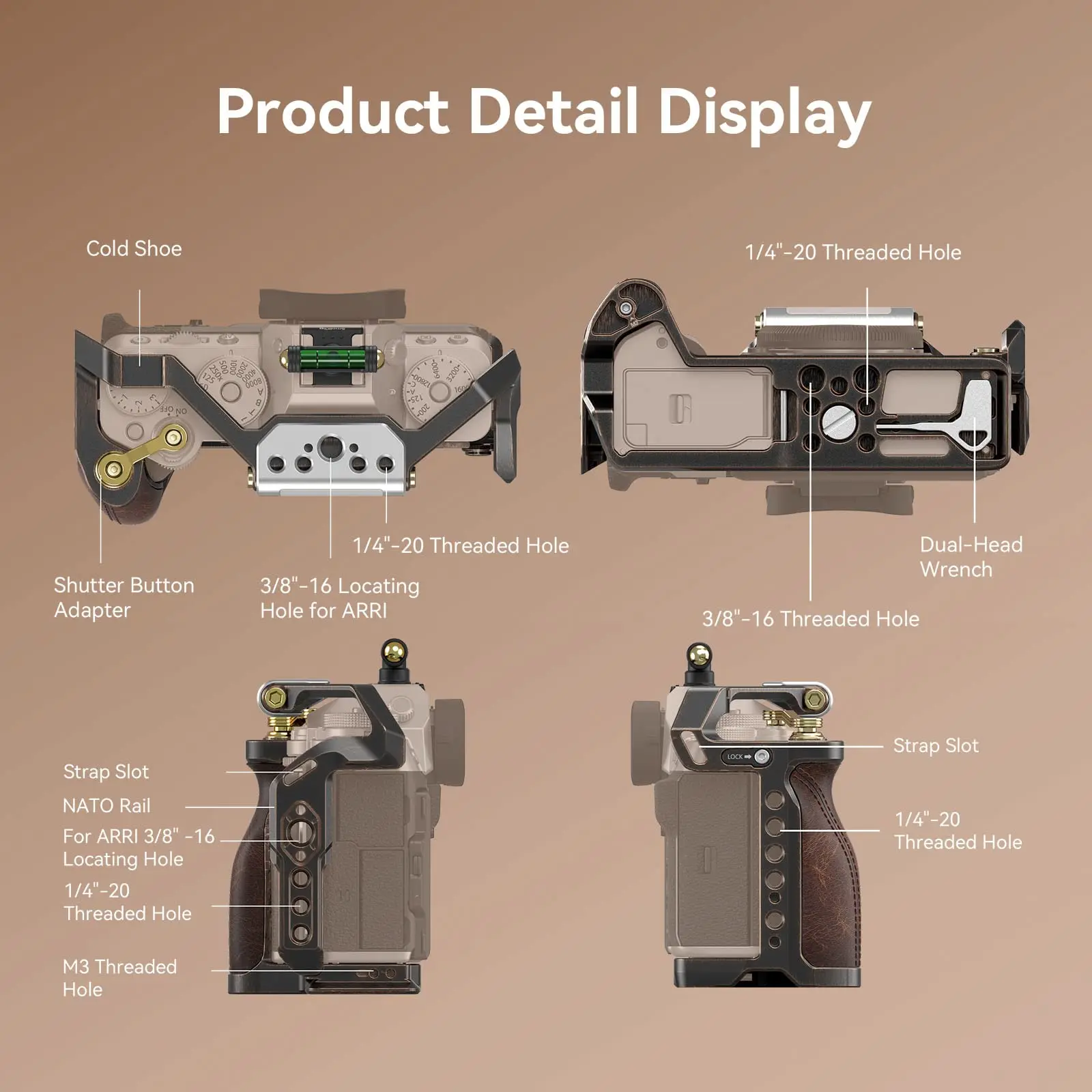 SmallRig Retro Handheld Cage Kit for FUJIFILM X-T5 with HDMI Cable Clamp and Top Handle, Hot Shoe Cover with a Bubble Level 3872