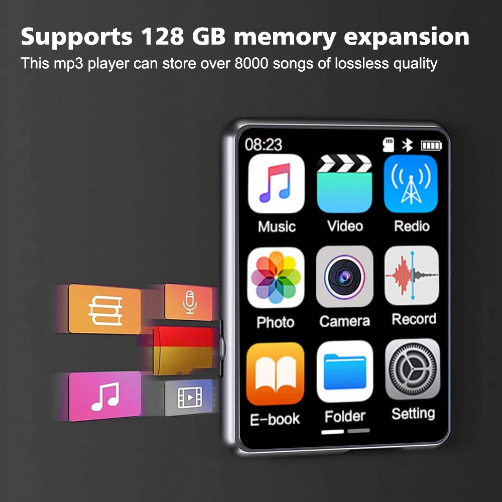 2.4 Inch Touch Screen Bluetooth 5.4 MP3 Player Built-in Speaker Hi-Fi Lossless Music Player with Camera Video FM Radio Recording