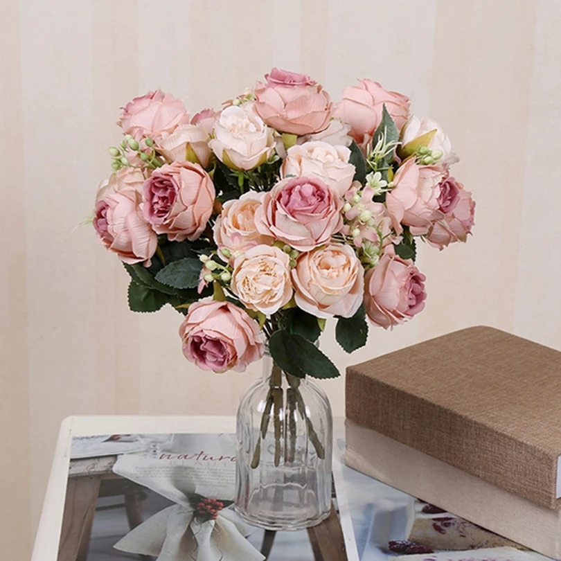 

6PCS Artificial Flowers Silk Peony Plant Vase Table Home Room Yard Garden Decor Wedding Arrangement High Quality Bridal Bouquets