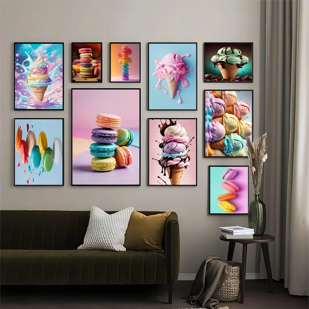 

Fashion Pink Food Ice Cream Macaron Anime Posters Sticky HD Quality Wall Art Retro Posters For Home Kawaii Room Decor