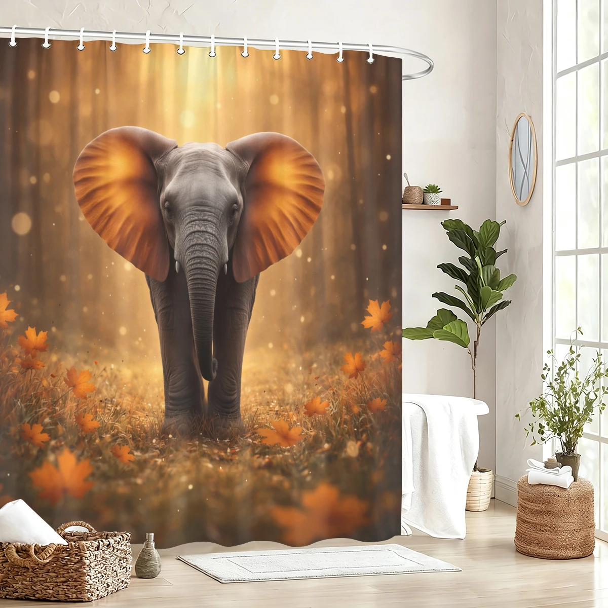 

Vivid Animal Themed Polyester Shower Curtain - Adorable Wildlife Printed Bath Curtain for Home Bathroom Decor