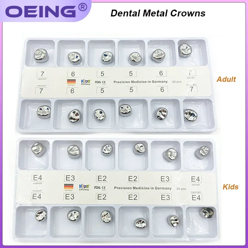 

Dental Preformed Metal Crown Stainless Steel Primary Molar for Teeth Kids Adult Temporary Crowns Kit Dentistry Therapy Tools