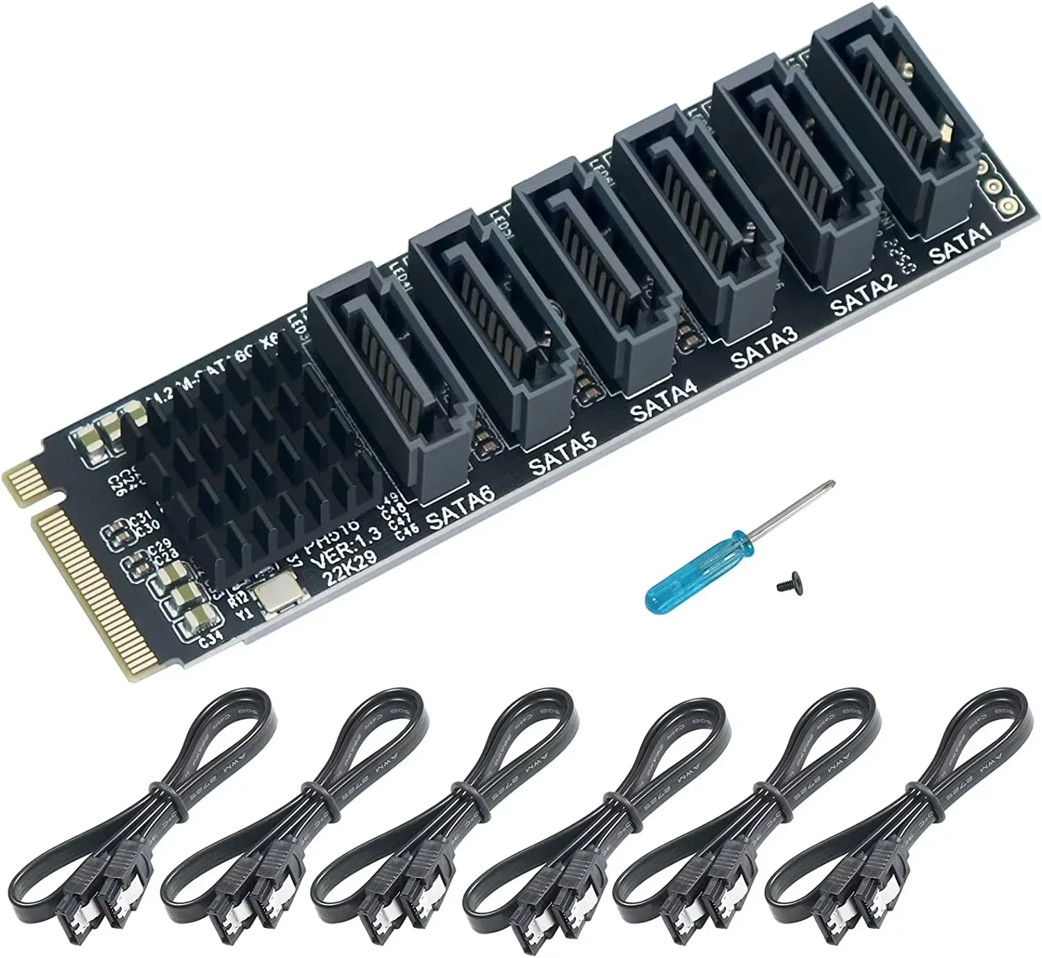 M.2 NVME PCI-E PCIE X4 X8 X16 To 6 Port 3.0 SATA Adapter Card Riser III 6GB/S Chassis Server PC Expansion+6PCS 3.0 SATA CABLE