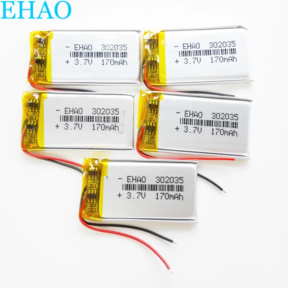 5 PCS 3.7V 170mAh Lithium Polymer LiPo Rechargeable Battery 302035 For Mp3 GPS Bluetooth GPS DVD Vedio Pen Headphone