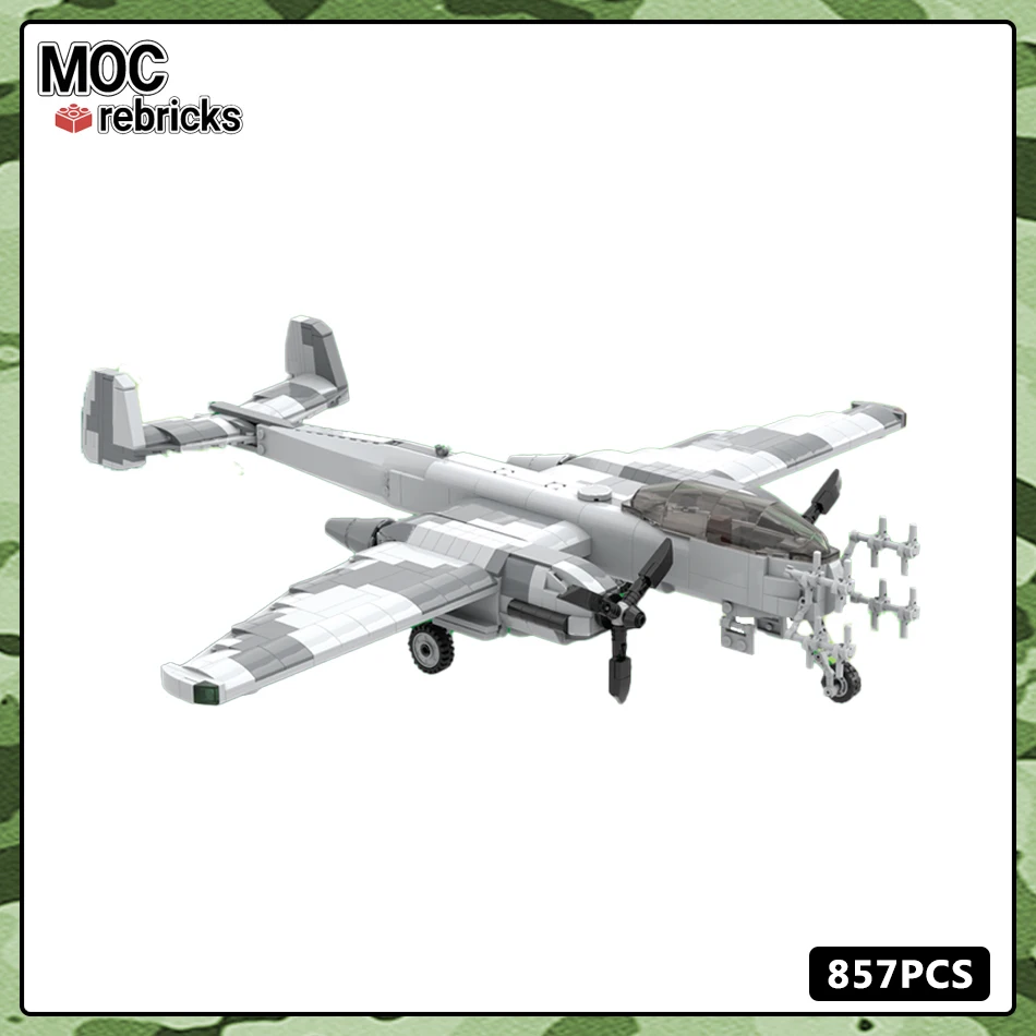 WW2 Military Series Germany Air Force Heinkel HE 219 Uhu Night Fighter MOC Building Block Aircraft Weaponry Model Bricks Toys