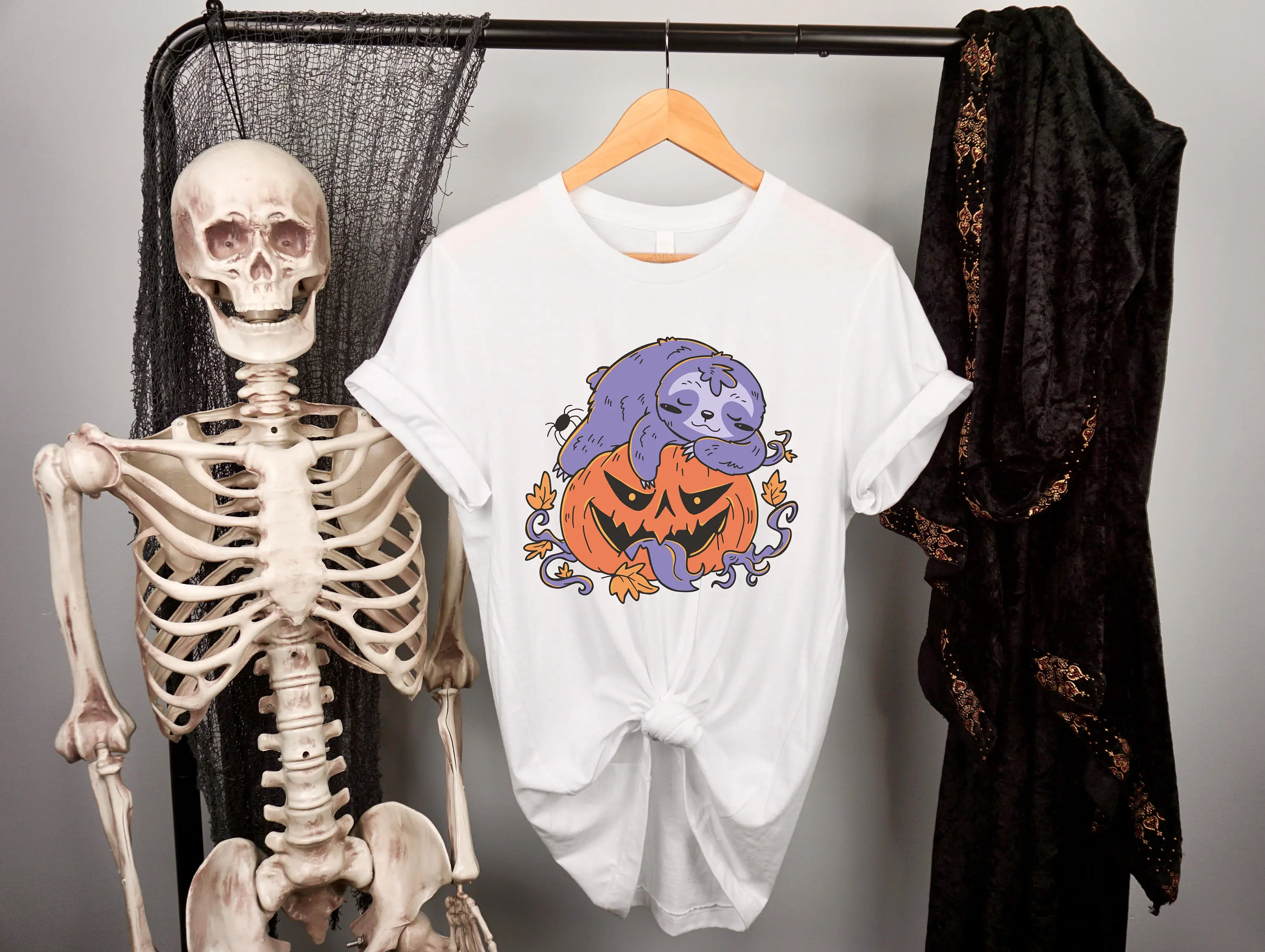 

Sloth Halloween T shirt Scary Pumpkin Face Happy s Fall Season Trick or TreaT Horror