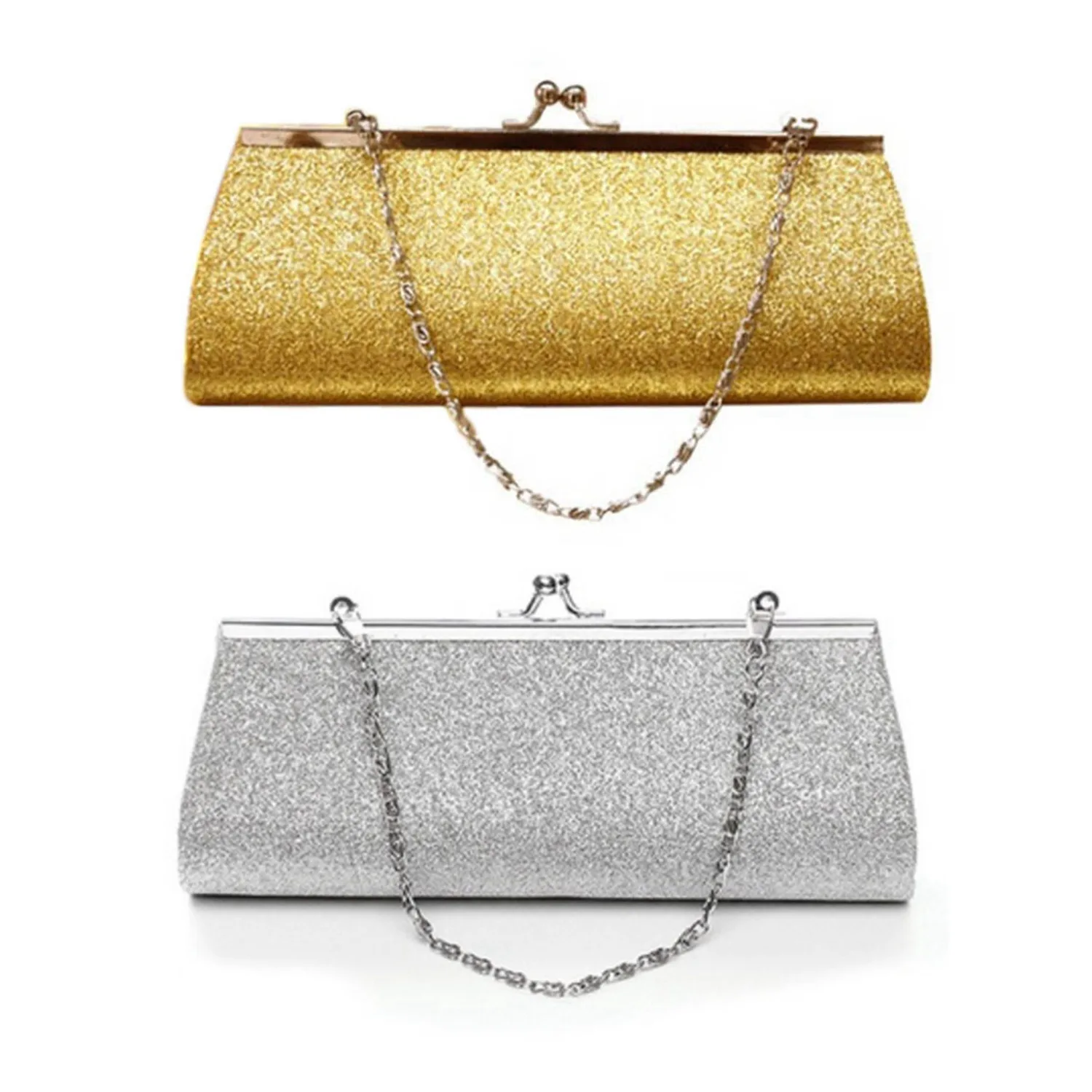 

2 Pcs Women Glitter Clutch Purse Evening Party Wedding Banquet Handbag Shoulder Bag, Gold & Silver