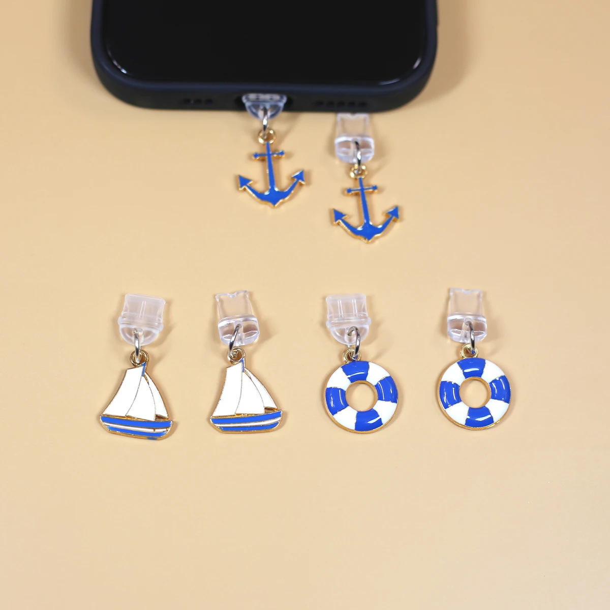 Ocean series mobile phone accessories, dustproof plug, charging port, dustproof ship anchor, sailboat swimming circle, DIY mobil