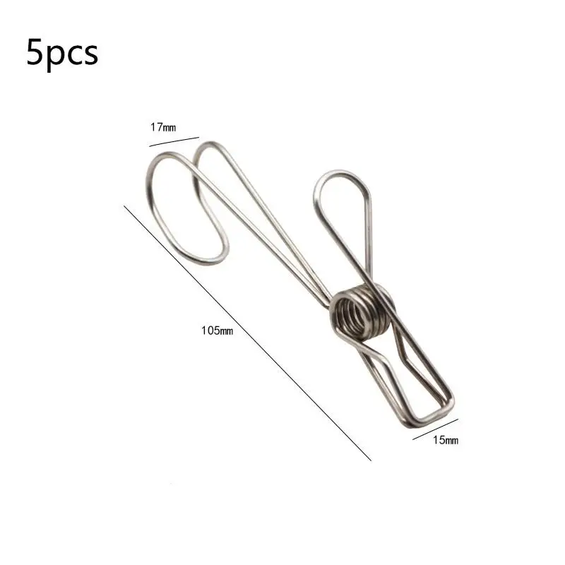 5pcs Universal Hanging Clips For Offices Kitchens Bathroom Stainless Steel Clothespins With Hooks Metal Spring Clips With Hooks