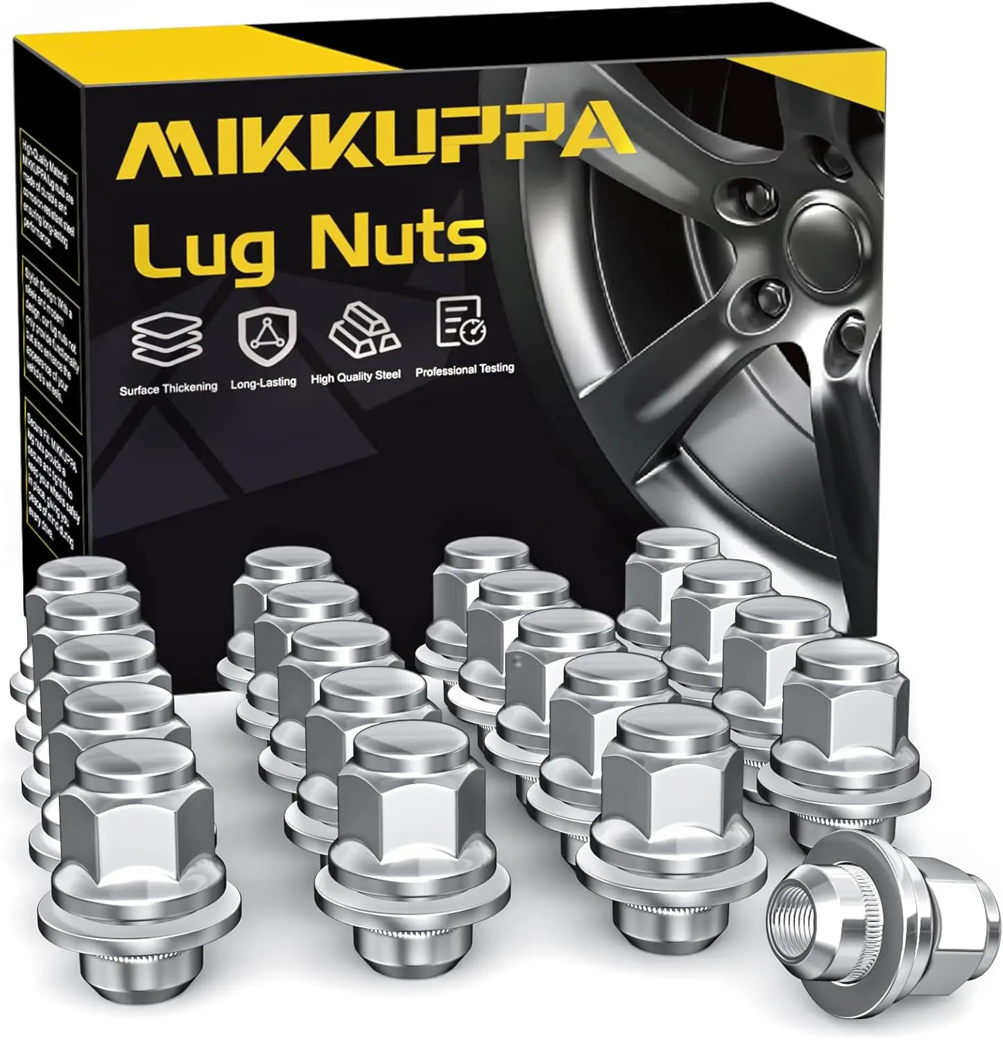 

M12x1.5 Mag Lug Nuts 20pcs Chrome Replacement for Toyota Camry Corolla RAV4 Highlander Sienna - Closed End with Washer