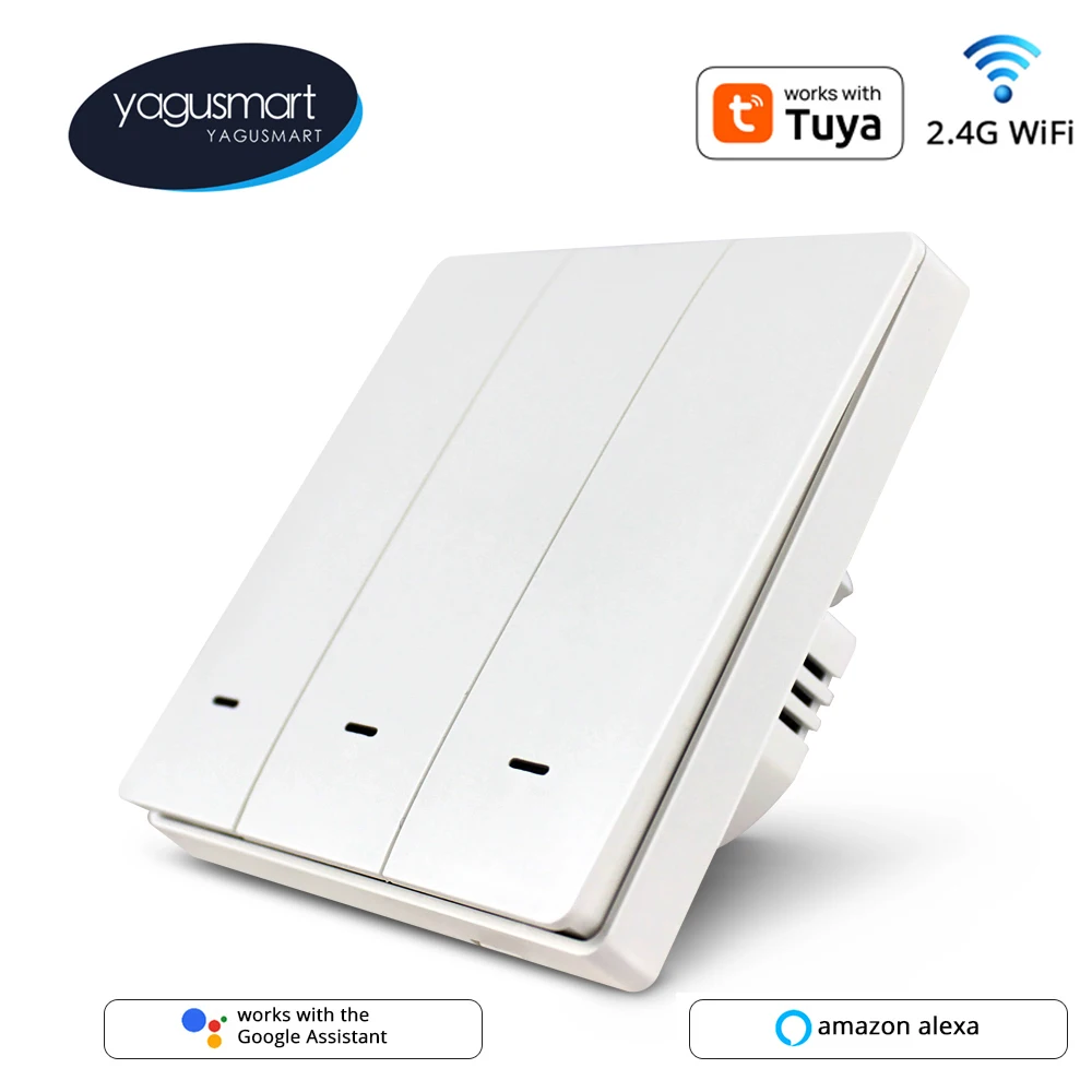 Yagusmart WiFi Switch Smart Push Button 1 2 3 Gang Neutral Wire Optional 110V 240V Work with Tuya Alexa Google Home Remote Contr