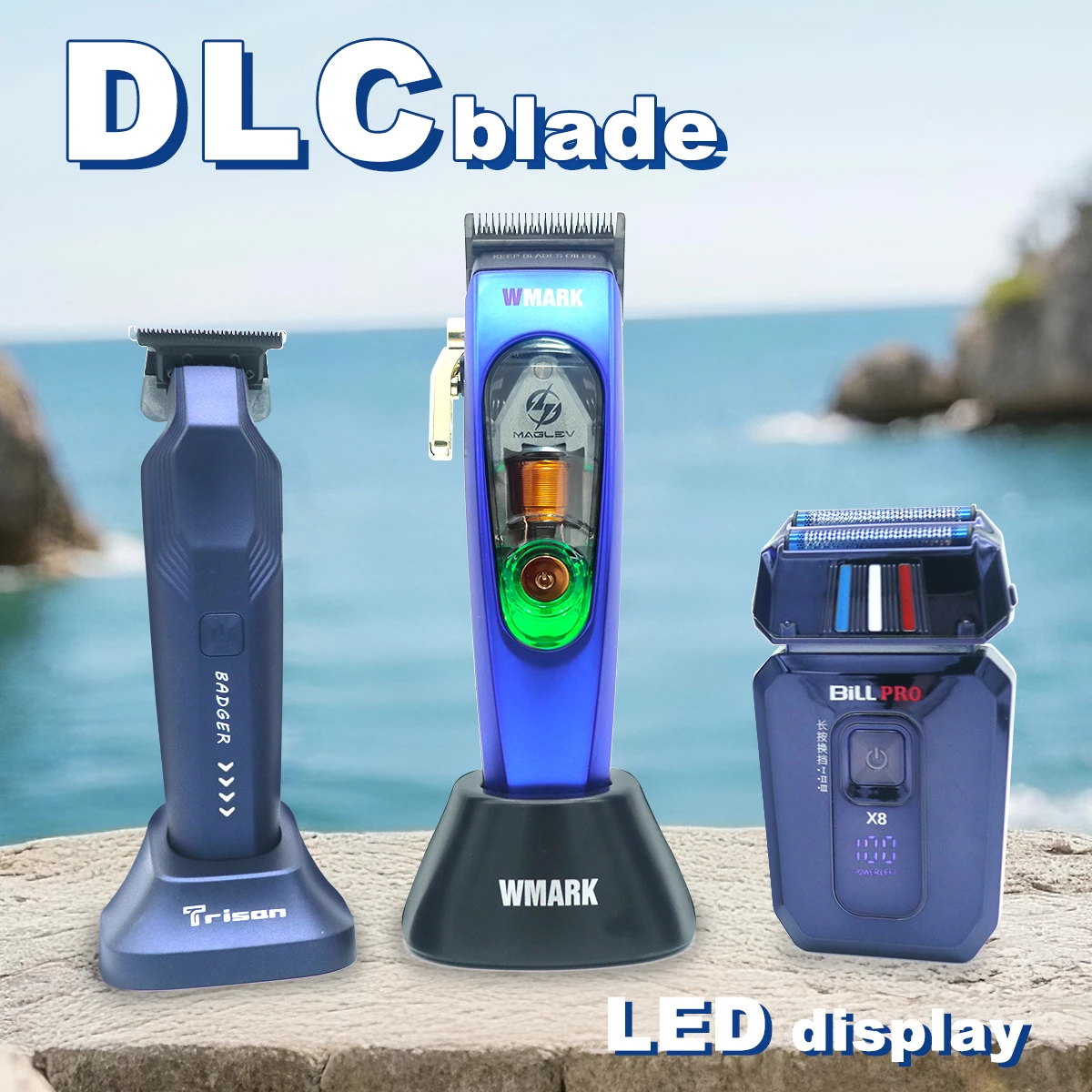 

Профессиональный комплект парикмахерских станков для резки DLC, лезвие 10000 об/мин, двойная фольга, титановая синяя сетка, мужская парикмахерская машина