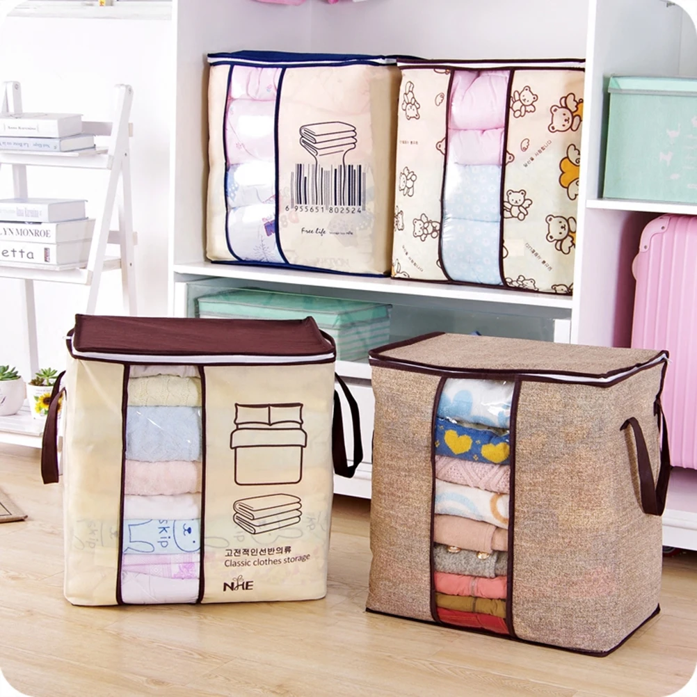 

Foldable Clothes Storage Bags Large Capacity Zippered Quilt Bag Linen Organizer Wardrobe Storage Blanket Bag with Handles