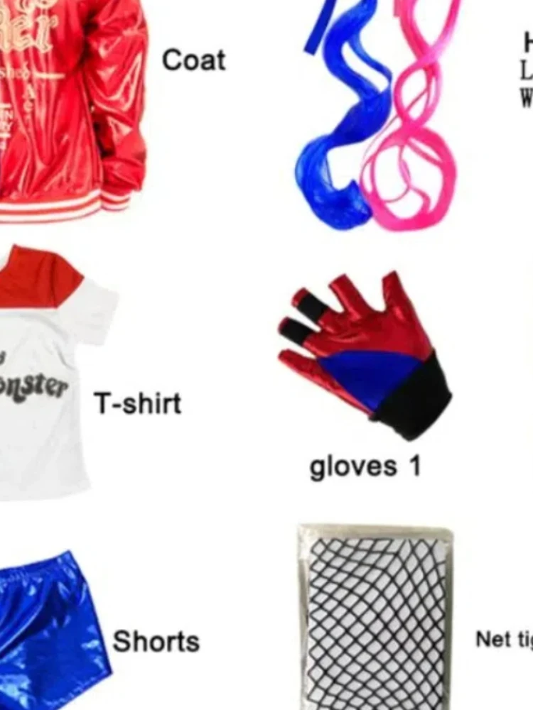 Halloween Kids Zelfmoord Harley Cosplay Kostuums Squinn Monster Jasje Broek Meisjes Kerstfeest Uniform Met Pruik Handschoenen